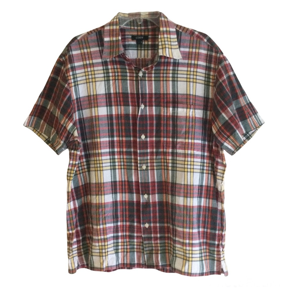 J. CREW Men’s Madras Plaid Button Short Sleeve Shirt Large